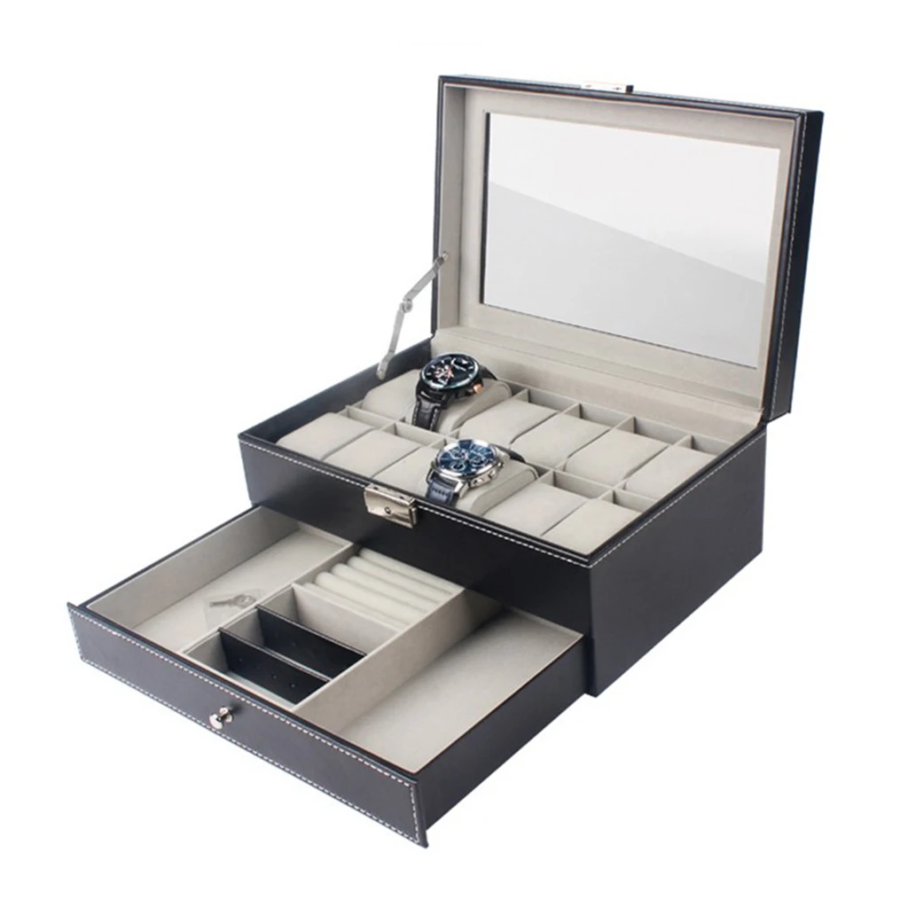 12 Slot Watch Storage Box Case Jewelry Display Showcase Container Lockable