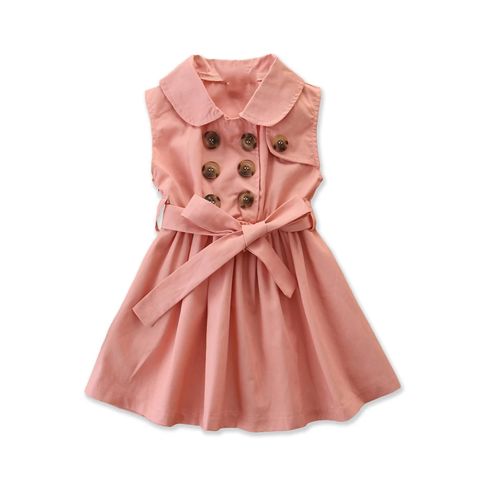 LOOZYKIT; детское однотонное платье для девочек; летняя красивая одежда; модные удобные вечерние платья без рукавов с двумя пуговицами для девочек - Цвет: Pink