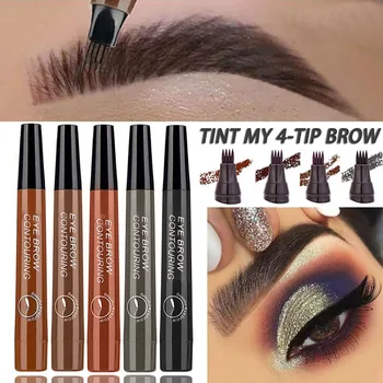 

4 Fork Liquid Eyebrow Pencil Waterproof 3D Microblading Fork Tip Fine Sketch Professional Eye Brow Tattoo Tint Pen Cosmetics