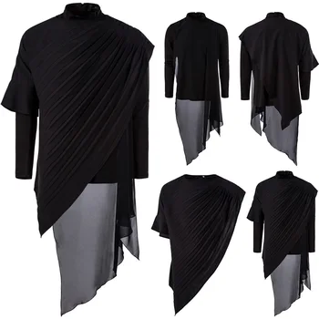 

YT047 Men's Long-sleeved T-shirt Two Sets of Irregular Medium and Long T-shirt