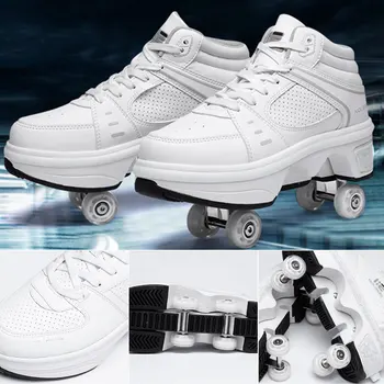 Unisex 4 Wheels Deformation Roller Shoes Parkour Wheel Shoes Fashion Rounds Of Running Shoes Roller Skates Shoes Skating Shoes 6