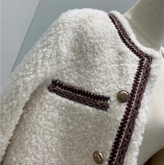 Небольшой аромат овечьей овчины женщин пальто однобортный куртка из натурального шерстяного меха