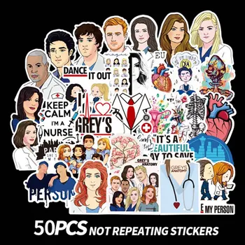 

50 Pcs/Set TV Show Greys Anatomy Funny PVC Scrapbooking For Luggage Laptop Phone Decals DIY Album Stickers Doctors Gift OSS8060