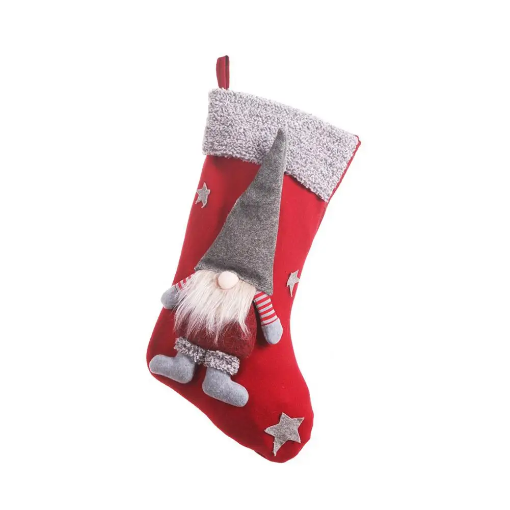 Домашние рождественские носки с держателем тканевые украшения кулон эльф Санта Клаус кукольные сапоги для рождественской вечеринки год рождественский подарок сумки - Цвет: Red