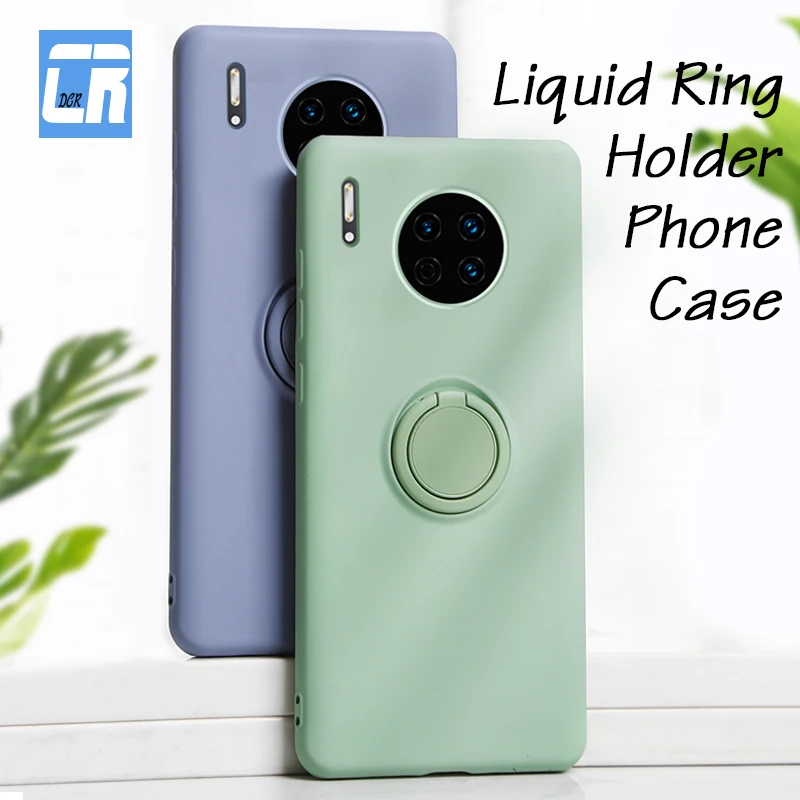 

Liquid Soft Silicone with Ring Holder Case for Huawei Mate 30 20 Pro P30 P20 Mate 20 10 Lite Y9 Prime 2019 Car Magnet Phone Case