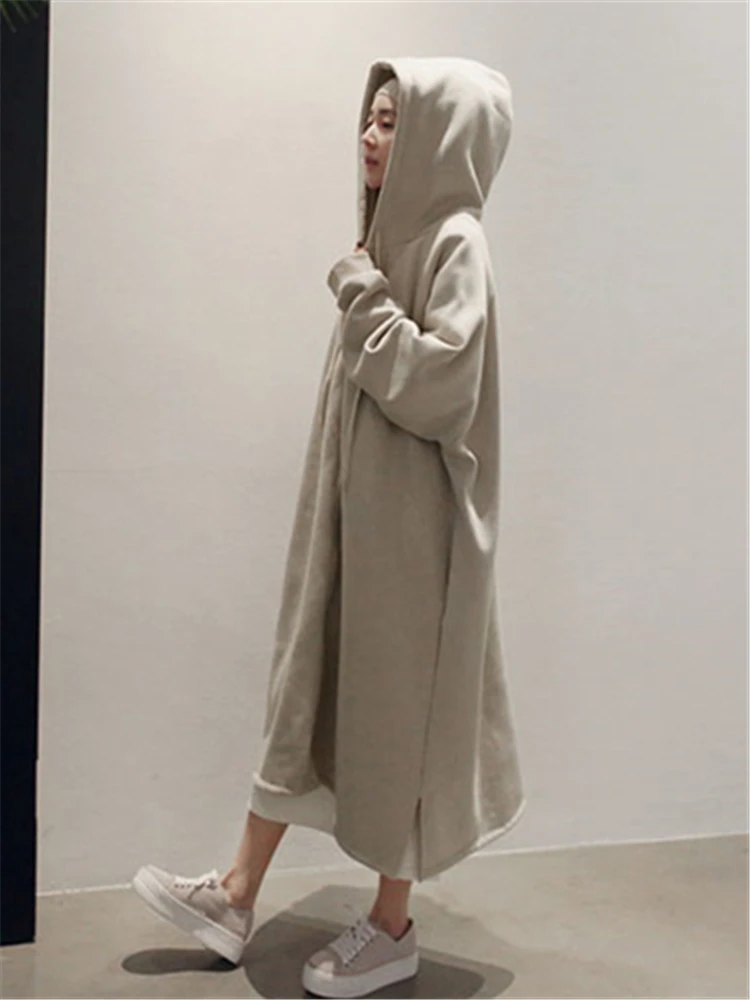 Mazefeng Autumn Winter Women Jackets Hooded Zipper Prairie Chic Fashionable Korean Style Elegant Casual Long Coat Outerwear