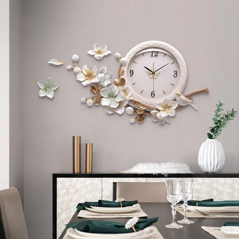 Ceramic Resin Flower Bird Wall Clock Pastoral Wall Mirror Sticker Z1116-2  