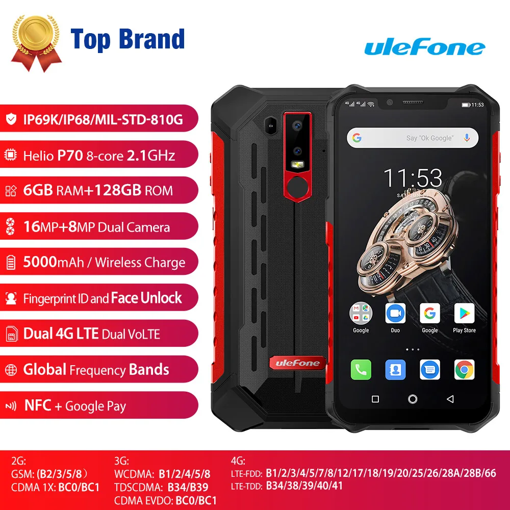 Ulefone Armor 6S Водонепроницаемый IP68 NFC прочный мобильный телефон Helio P70 Android 9 0 6 ГБ 128