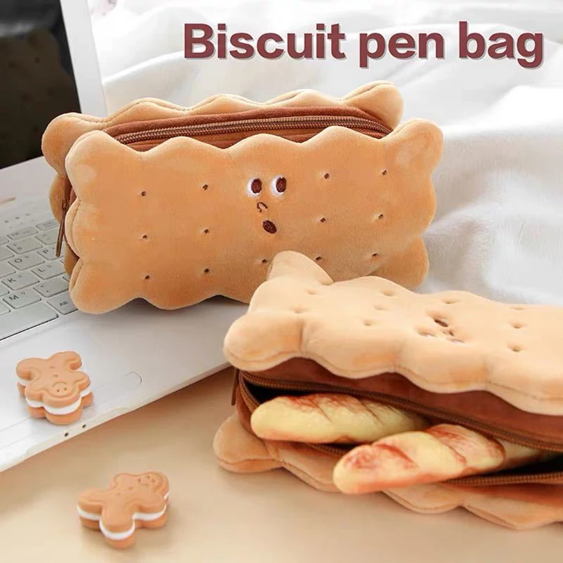 Biscuit Pencil Case Kawaii Pencil Bags Stationery Trousse Scolaire Large Capacity Plush Korean Pen Case Cute School