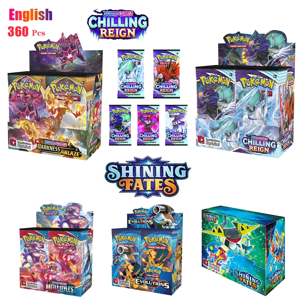 Новинка 2021 360 шт. Pokemon TCG: сияющая коробка для бустера Fates коллекционные игрушки с