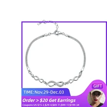 WOSTU,, настоящее 925 пробы, серебряный, бесконечность, любовь, прозрачный, CZ, омаровый замок, змея, браслет на цепочке для женщин, для девушек, Bijoux BKB037