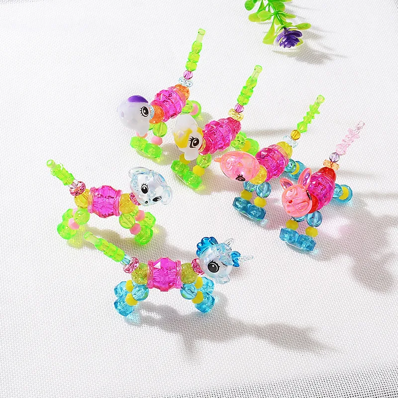 fashion Handmade Beads Cartoon Horse Unicorn Dog Cat DIY jewelry Toy Transparent Animal stretch twisty magic Kids bracelet Gift