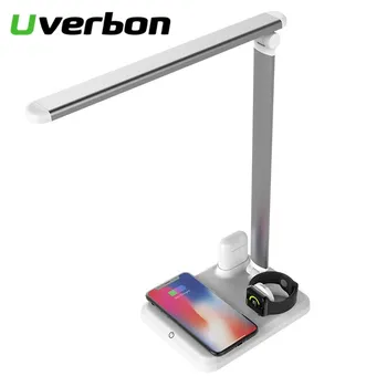 

4 In 1 Qi Wireless Charger Touch Control LED Desk Lamp Soft Changeable Light for IPhone12 Iwatch Airpods Fast Charging Station