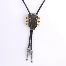 Прочные аксессуары унисекс из искусственной кожи, вечерние, для свиданий, регулируемая, повседневная одежда, на каждый день, на зажиме, модные, тканые, Боло, галстук, Кулон гитара