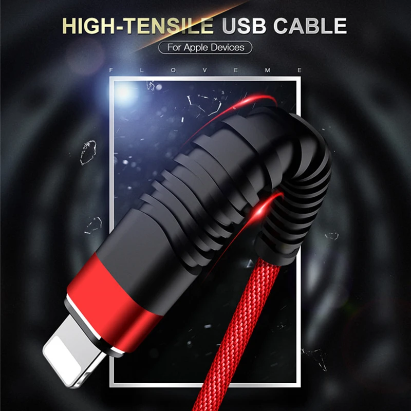 USB кабель для iPhone Xr Xs X 7 8 Plus, 2 м, высокая прочность, 2А, быстрая зарядка, кабели для мобильных телефонов, зарядное устройство, шнур для передачи данных, для iPhone, зарядное устройство