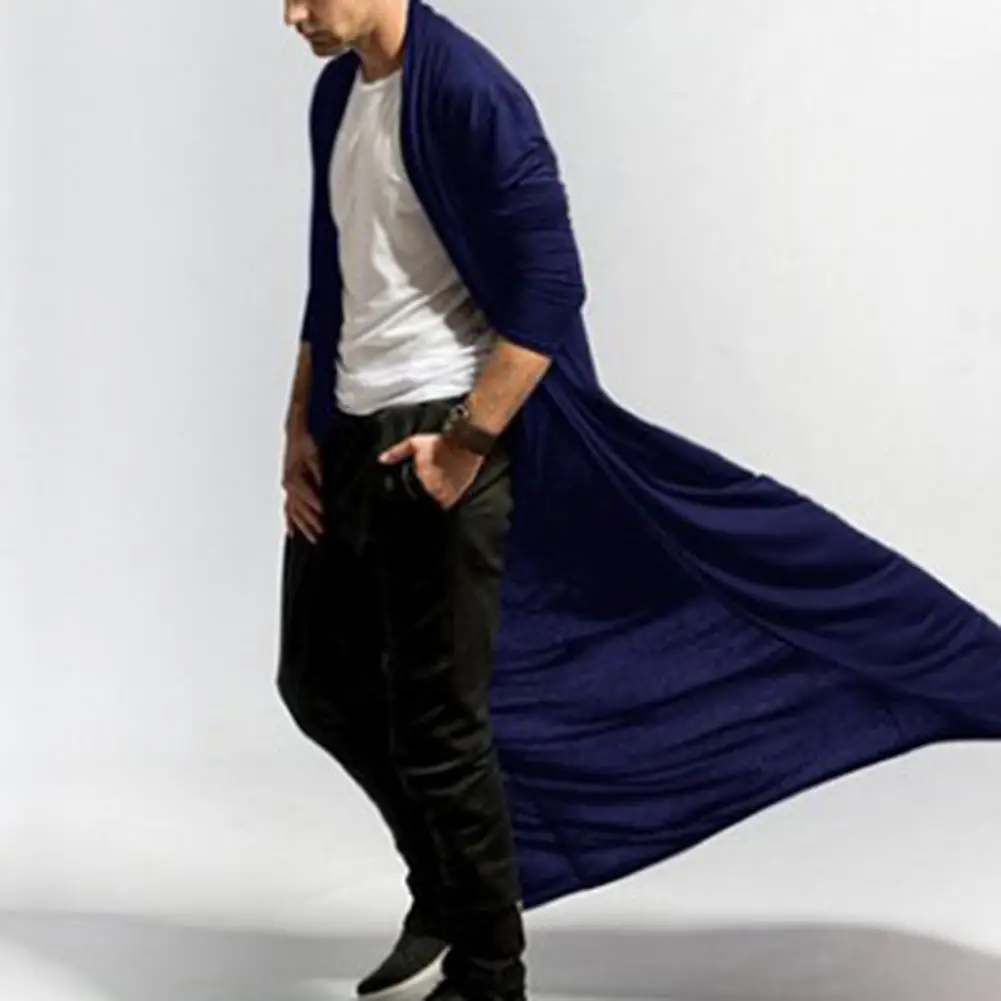 Men's Cardigan Long Sleeve Ankle-Length Simple Solid Color Cardigan Open Front Male Trench Jacket Outerwear ropa hombre