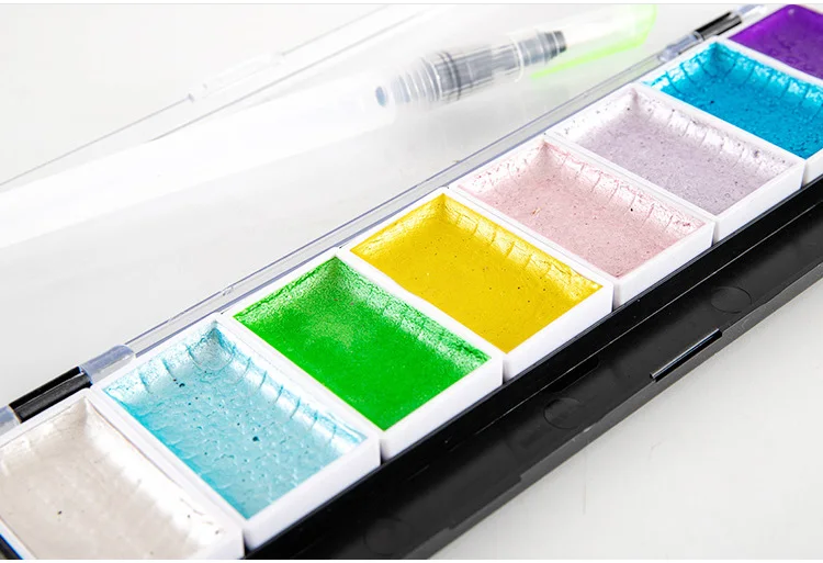 Premium 5/8Colors Solid Water Color Set Metallic Gold Pigment Paint With Waterbrush For Artist Painting Watercolors Art Supplies