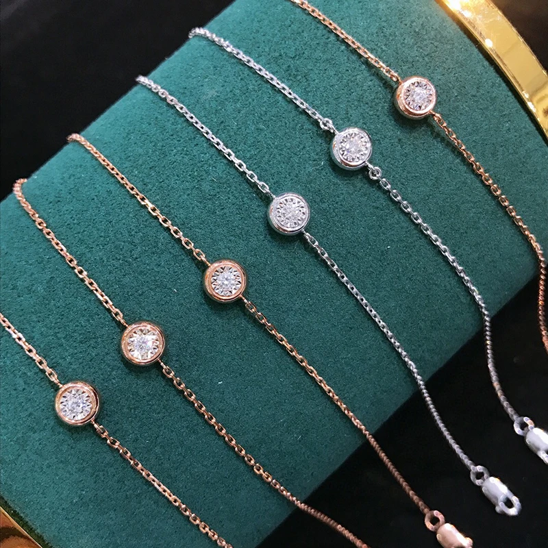 Aazuo Real 18K White Gold Rose Gold Real Diamond Classic Round Bubble Bracelet For Woman Upscale Trendy Wedding Engagement Party