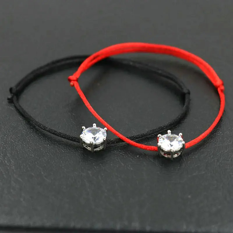 Silver Color Round Rhinestones Crystals AAA Zircon Thin Red Rope Thread String Braided Bracelets Women Gifts bracelet jewelry