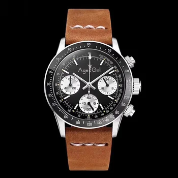 

Classic New Men Automatic Mechanical Self Wind Watch Black White Paul Newman Sapphire Stainless Steel Watches Brown Leather