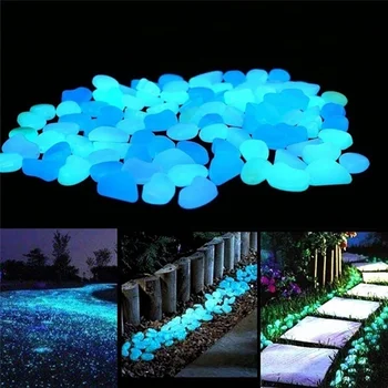 

100Pcs Garden Luminous Glowing Stone Glow In The Dark Pebble Garden Path Fish Tank Landscaping Decoration Luminous Stones