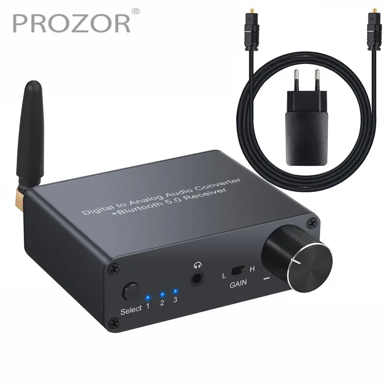 PROZOR 192kHz Digital to Analog Converter Bluetooth Converter With Headphone Amplifier Volume Control Coaxial Optical Cable
