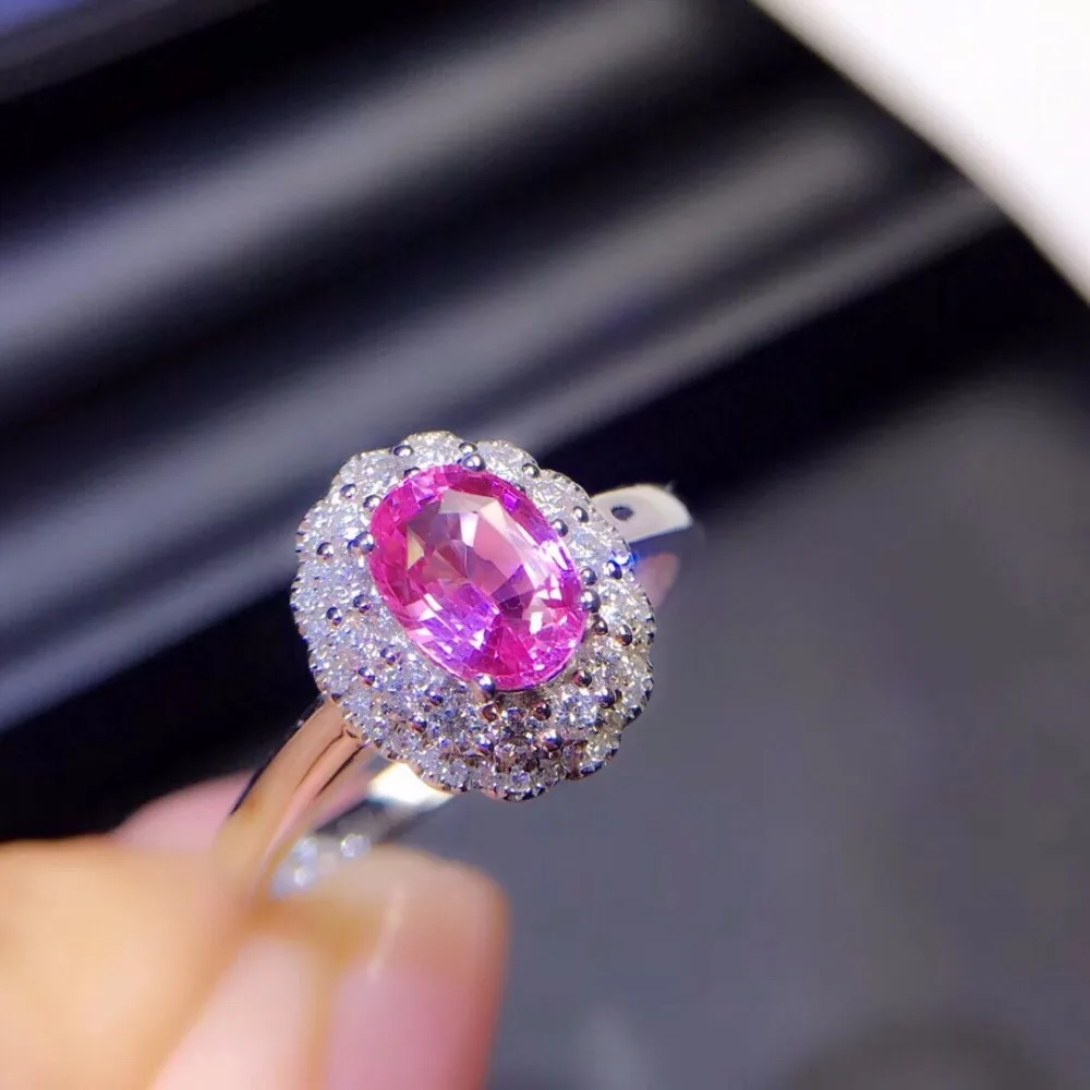 Кольцо с розовым сапфиром Настоящее чистое 18 K природный розовый сапфир драгоценные камни 1.07ct бриллианты камень женское кольцо