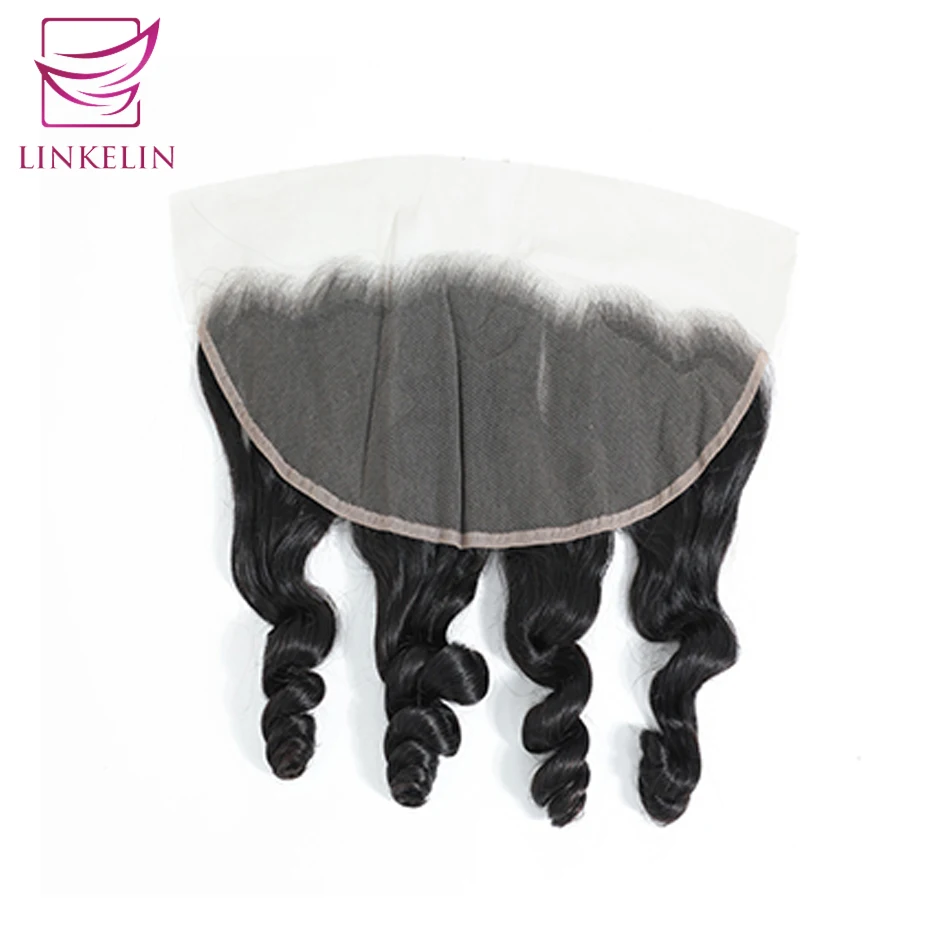 LINKELIN HAIR  Brazilian Loose Wave 13*4 Lace Frontal Closure Remy Human Hair Closure 130% Density 8"-20" Natural Color