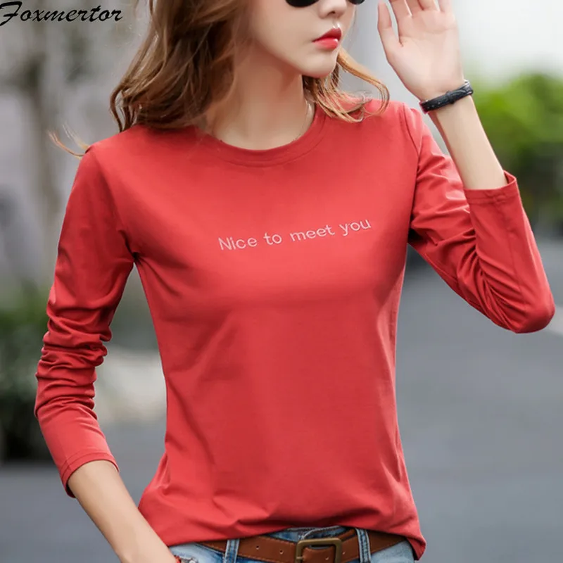 Женская футболка Женские топы 2021 весна осень хлопковые футболки для женщин