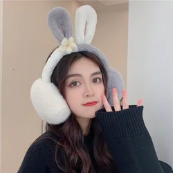2021 New Winter Female Cute Rabbit Ears Earmuffs Plush Plus Velvet Windproof Earmuffs Autumn and Winter Earmuffs Sweet Ear Bags