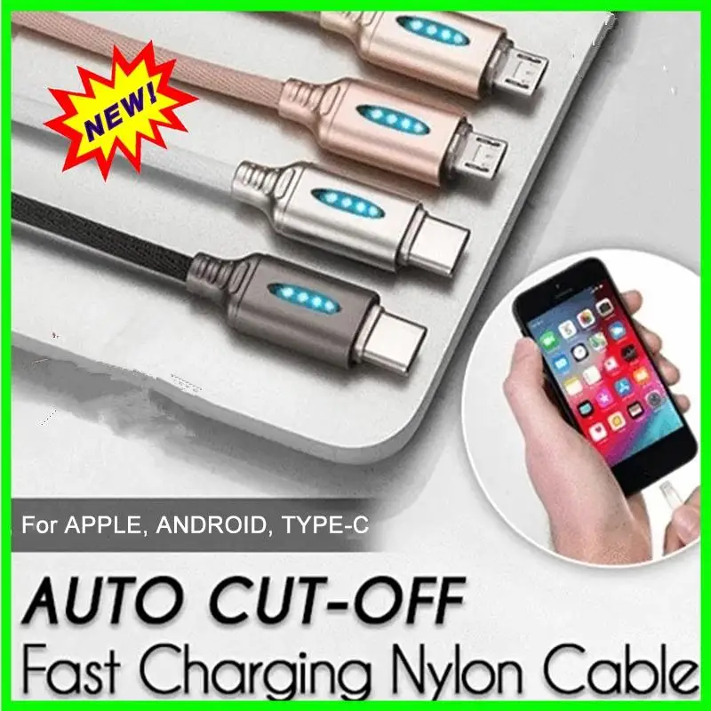 Cellphone Data Line Updated Auto Cut-off Disconnect Led Light USB Charging Cable Support IOS Android Type-C Braided Rope Charger Cellphone Data Line Updated Auto Cut-off Disconnect Led Light USB Charging Cable Support IOS Android Type-C Braided Rope Charger