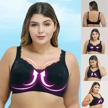 Бюстгальтеры больших размеров для женщин, без проволоки, бюстгальтер без подкладки, Дамское сексуальное нижнее белье с полной чашкой размера плюс, кружевной бесшовный минимайзер, C-E