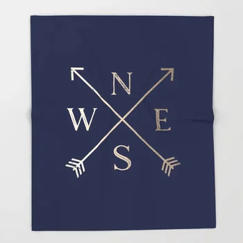 

Compass Blanket Art Design Gold on Navy Blue Compass Fleece Blankets and Throw Blanket for Beds Fleece Blanket Adult 150X200