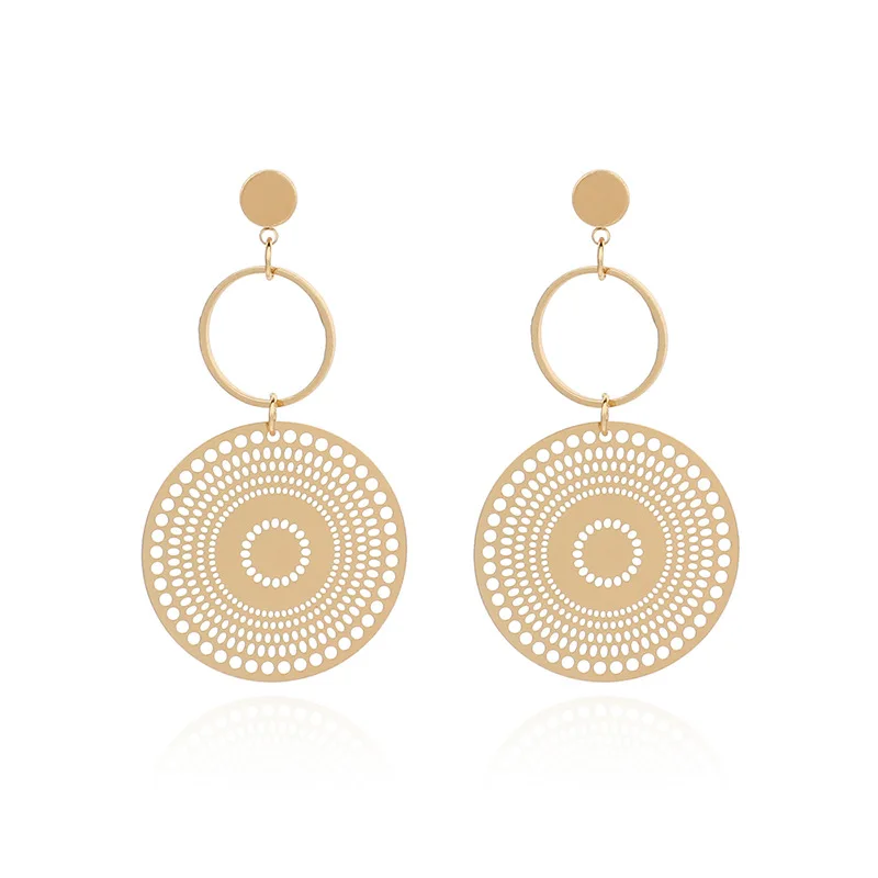 Hollow Geometric Circle Earrings European and American Ethnic Bohemian Round | Украшения и аксессуары