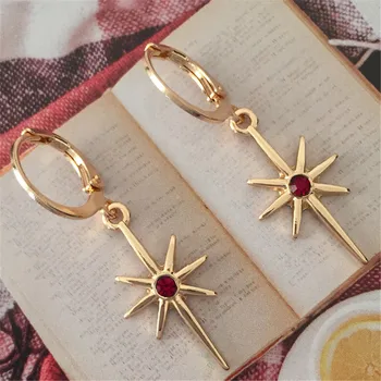 

2020 Cute Star Pendant Earrings Gold Color Small Hoop Red Stone Inlay Cute Star Pendant Earring for Women Bohemian Party Fashion