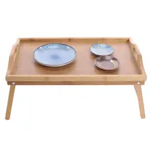 Складной бамбуковый деревянный поднос для кровати, стол для ноутбука, простой обеденный столик для дивана, кровати, стола для пикника с ручкой