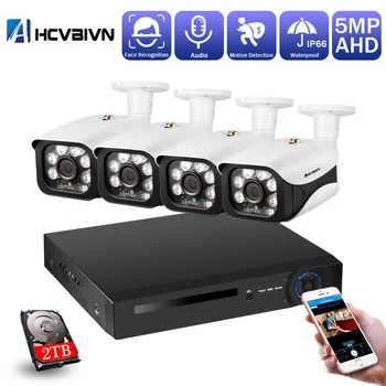 

4CH 5MP DVR NVR Security Camera System H.265 Face Detection 5.0MP AHD Bullet Camera Indoor Outdoor CCTV Video Surveillance Kit