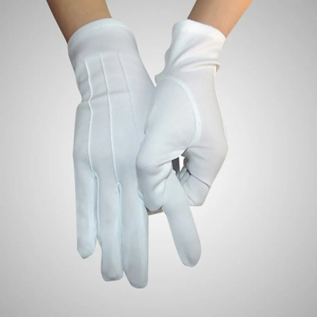 High-Grade Three-Strand White Gloves Celebration Ceremony Jewellery Performance Show Dance Gloves Three Ribs 1 Pair