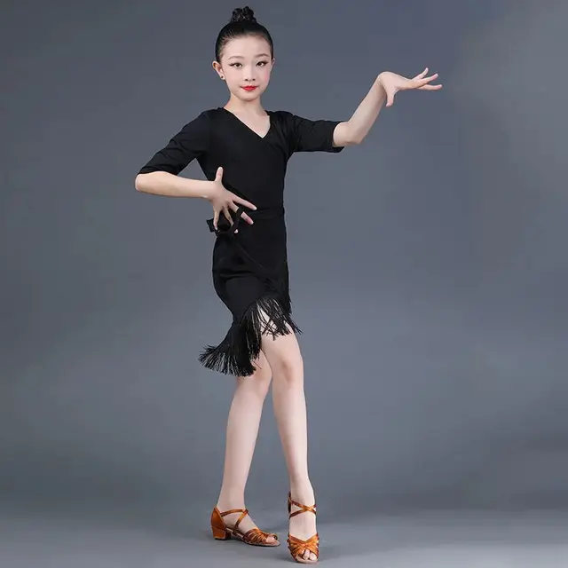 Child Latin Dance Sleeveless Dress Tassel Dress Spring And Summer Girls Competition Practice Clothes Child Ballroom Performance style C