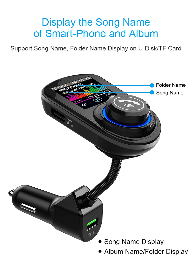 Fm-передатчик Bluetooth 5,0 Handsfree Car Kit Dual USB QC 3,0 быстрое зарядное устройство fm-модулятор без потерь Поддержка музыки TF карта u-диск