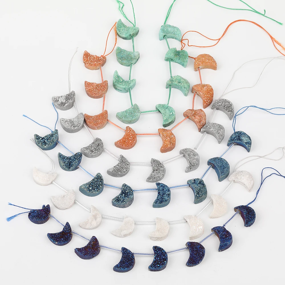 8 шт./нитка белые ювелирные изделия из титановой драпировки агата AB в форме Луны |