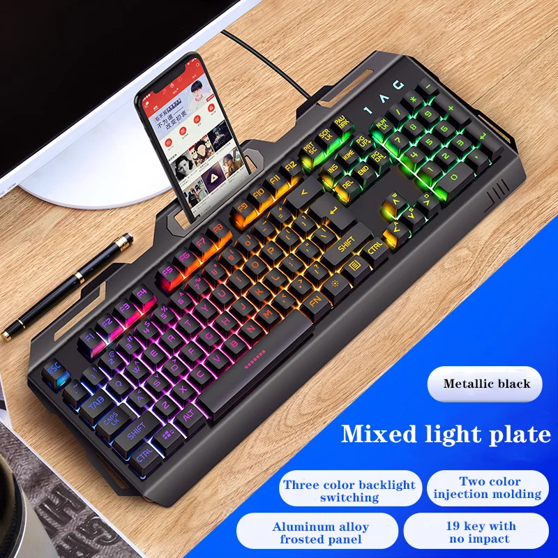 

Gaming Keyboard Metal Mechanical Feel Wired Keyboard LED Gamer With RGB Backlit