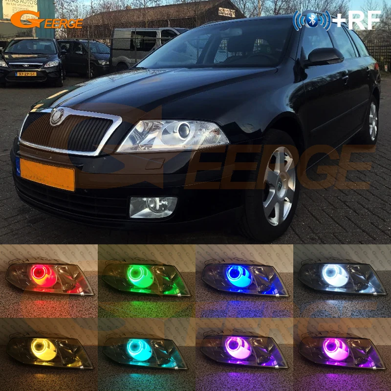 RF remote Bluetooth APP Multi-Color RGB LED Angel Eyes kit For SKODA OCTAVIA MK2 PRE FACELIFT 2004-2008 Projector headlight RF remote Bluetooth APP Multi-Color RGB LED Angel Eyes kit For SKODA OCTAVIA MK2 PRE FACELIFT 2004-2008 Projector headlight