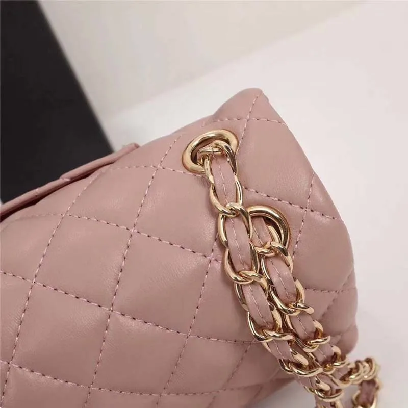 Pink gold chain Роскошный бренд двойной женский мешок кожа ягненка сумка высшего качества дизайн классические сумки через плечо плечевые цепи для женщин - Цвет: Pink gold chain
