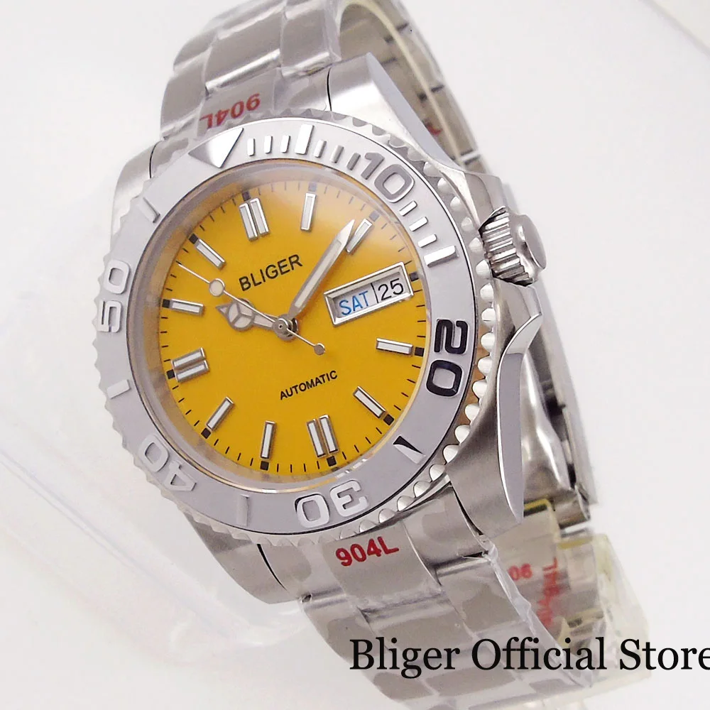 

BLIGER мужской деловой Wtach японский NH36A Move Men t светящийся индекс матовый браслет с устрицей керамическая вставка однонаправленная рамка