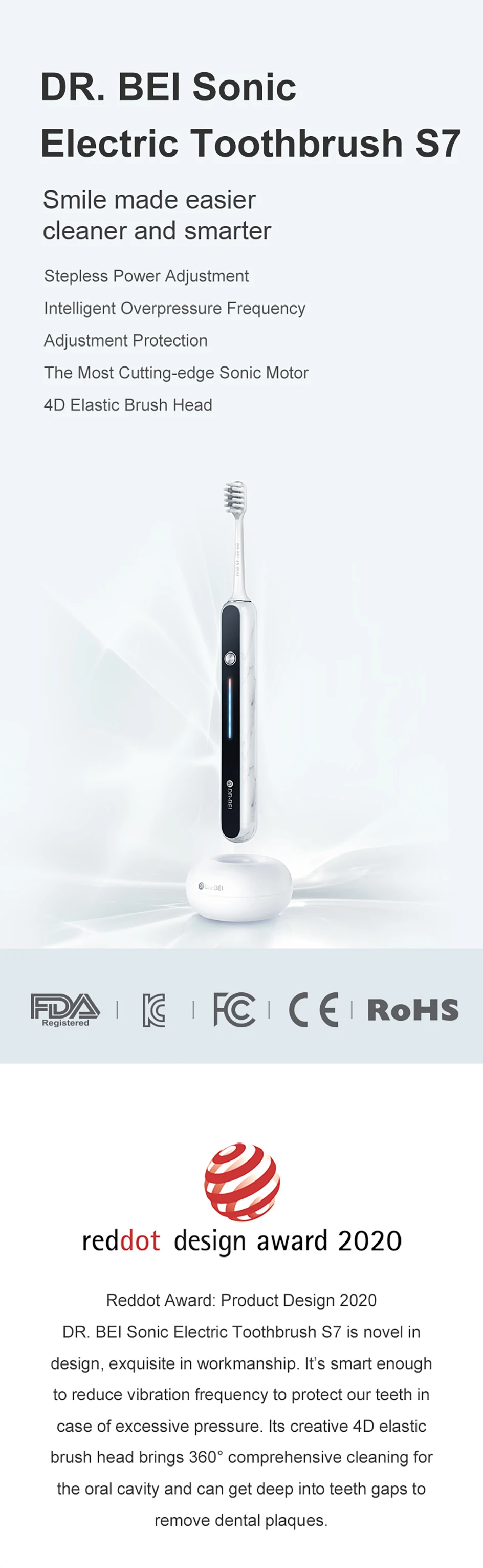 Escova de Dentes Modos de Escovação s7 com 2 Ipx7 à Prova Xiaomi Sonic Recarregável Elétrica Cabeças Escova 4d 2 Minutos Temporizador & 5 Dwaterproof Água Dr. Bei 4 4d 2 minutos temporizador & 5 modos
