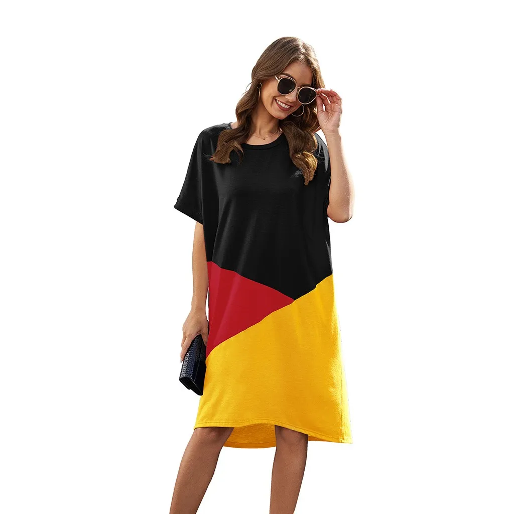 Womail Fashion Повседневные платья Для женщин лоскутное короткий рукав пляжное платье, праздничное платье летние свободные толстовки с круглым вырезом до колен Длина для отдыха платье vestido