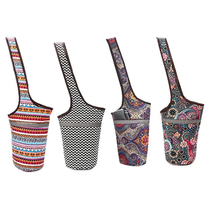 

Portable Printed Canvas Yoga Mat Bag Multi-function Shoulder Storage Case with Zipper Pocket