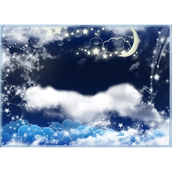 

Stars Moon Night Baby Kids Portrait Photography Backgrounds Butterfly Cloud Photographic Backdrops For Photo Studio Vinyl Custom