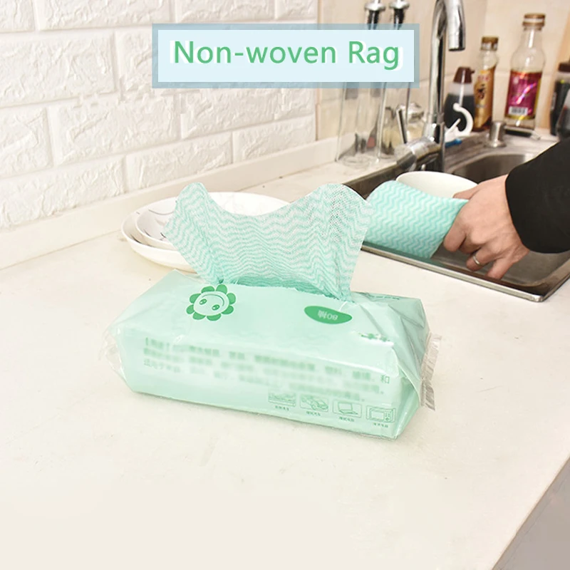 

80pcs/bag Non-woven Fabric Kitchen Disposable Cleaning Cloth Multi-purpose Removable Dish Cloth Scouring Pad Kitchen Cleaning Su